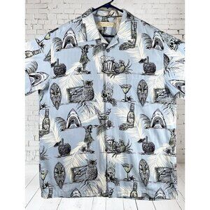Island Republic Blue White Mens Tropical Short Sleeve Button Up Shirt Size Large